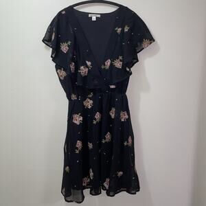 Mi Ami Women’s Size M Black Dress With Needlepoint Floral Fairy Whimsygoth Goth